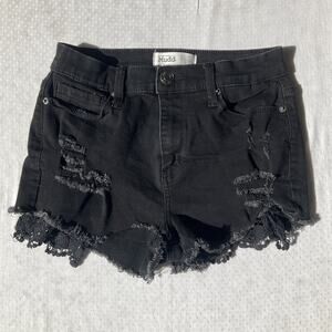 Mudd Women Shorts 3 Black Denim FLEX STRETCH Distressed Fringe Lace 2” Inseam